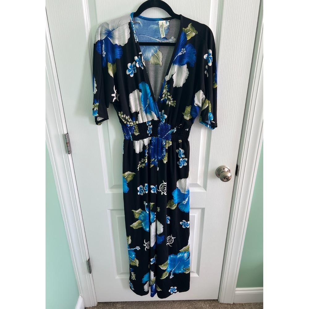 S&S Aloha Fashion Hawaii Dress Tropical Floral Turtle Print Half Sleeve Size XXL